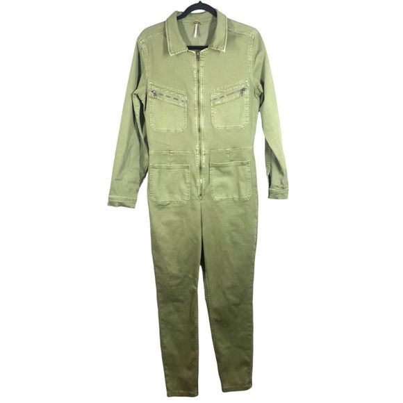 Free People Lennox Jumpsuit In Army Green Size Large - Picture 1 of 7